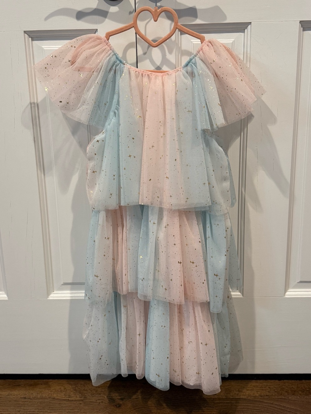 Nordstrom Girls Tiered Tulle Dress in Pink & Light Blue with Gold Stars